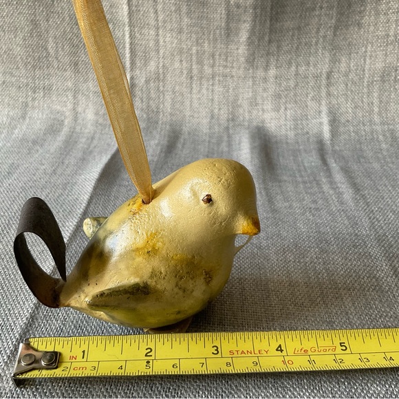 Rustic Yellow Hanging Ceramic Bird Gold Ribbon Ornament Chickadee Figurine Decor - Picture 15 of 15